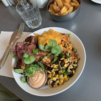 The poke BBQ tofu bowl and chips!  at HappyFood by YogaHub in Dublin