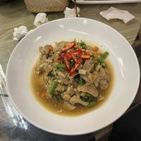Stir fried basil and vegan chicken   at Reunion Cafe Luang Prabang in Luang Prabang