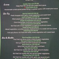 Separate vegan menu at The Curve Thai Restaurant in Newcastle