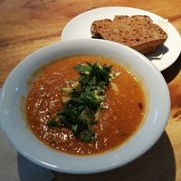 Linsensuppe mit glutenfreiem Brot at Wild Beets in Ibiza