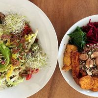 Macadamia nut salad (left) and wild bowl (right) at Wild Beets in Ibiza