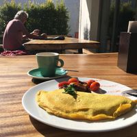 Spinach omelette with mushrooms  at Wild Beets in Ibiza