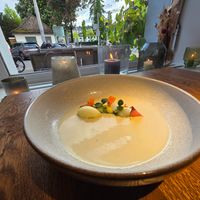 White asparagus soup. at Marktkuche in Zurich