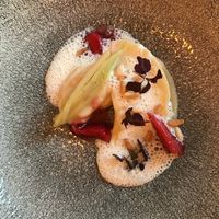 Celery Root Raviolo - Swiss strawberries, shisho at Marktkuche in Zurich