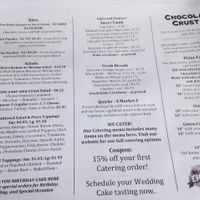 Takeout menu at Chocolate Crust in Washington
