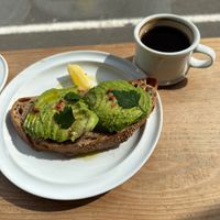 Vegan avocado toast with long black  at Cibi Corner in Tokyo