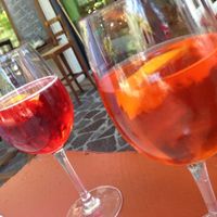 Wine, beer, and cocktails available (pictured: Campari spritz and Aperol spritz) at Bio Sound System in Venice
