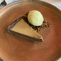 Chocolate/miso cake with vanilla ice-cream. It is served with smoke and tasty  at Mr Watson in Amsterdam