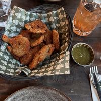 Mushroom wings! The green sauce is yummy  at Mr Watson in Amsterdam