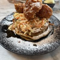 Pancakes with coleslaw and lions mane nuggetss  at Mr Watson in Amsterdam