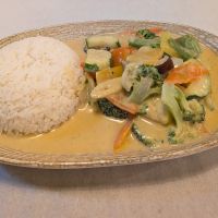 Vegetarian Green Curry - fresh vegetables cooked in spices and coconut milk with jasmine rice. at La Vietnamese Restaurant & Bar  in Doncaster