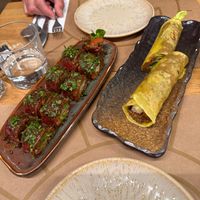 Gourmet Slice wrapped in beetroot outer layer and Gourmet Roll with lemon infused outer layer.  at Oses Gourmet in Istanbul