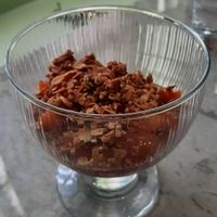 Peach and vanilla compote and granola at The Green Bear Guesthouse  in Rhayader