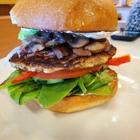 Mushroom chana burger at Baagan in San Ramon