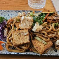 Fried udon noodles with tofu at Mikado Teppanyaki & Izakaya in Gothenburg