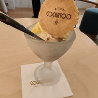 Pineapple and lemongrass sorbet along with Oatly Hokey Macadamia. at Blue Cockatoo Dessert Bar in Dunedin