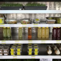 prepackaged food and juices in the cooler at The Raw Place - Al Muneera in Abu Dhabi