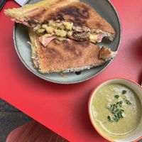 Croque + zucchini/mint soup  at Le Monde à l'endroit |  The World the Right Way Up in Saint-malo