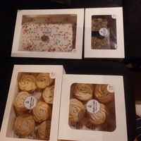 Selection of treats; Old School Cake, Pistachio Brownies, Vieneese Whirls at Steph's Cakes in Sheffield