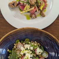 Beetroot & walnut waldorf - pea & bean fregola at The Farmhouse at Redcoats in Hitchin