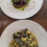 caramelised onion tart - porchini gnocchi at The Farmhouse at Redcoats in Hitchin