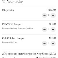 Receipt from online order  at PLNT in Manchester