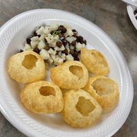 Pani puri - it came with spiced water, but that’s not in the photo  at Taj Chaat House in Irving