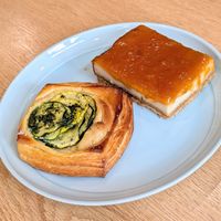 vegan savory summer squash danish, vegan cashew cheesecake with apricot jam at Abby and the Black Cat in Columbus