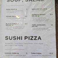 Menu at Sushi-Ro in Ottawa