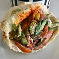 Falafel with hot sauce sandwich at Al Baghl Restaurant in Dubai