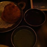 Maharaja samosa with chutneys at Annapurna Cafe in Seattle