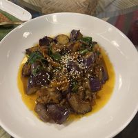 Stir fried eggplant with basil   at Reunion Cafe Luang Prabang in Luang Prabang