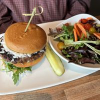 Vegan burger with side saladd  at Yard House in Orlando