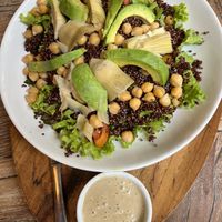 Red Quinoa Chickpea Salad - with avocado as they don’t have vegan feta   at Kayu Cafe in 