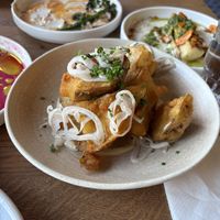Crispy potatoes with vegan Caesar saucee  at Root Bath in Bath