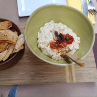 hummus and lavosh chips  at Bi Nevi Deli in Istanbul