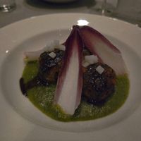 Pumpkin balls with tarragon pepper sauce and daikon at Cotell Cologne in Cologne