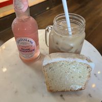 Rose lemonade, oat milk chai latte & vegan lemon bread.   at Foxy Loxy in Savannah