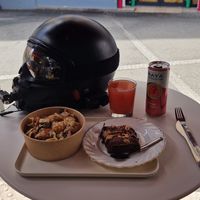 Pasta, brownie and guava fruit juice at Graine in Clermont-ferrand
