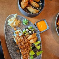 Fried avocado, mixed vegan sushi at Sushi Yama in Borlaenge
