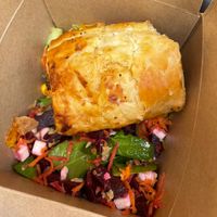 Sausage roll and two salads   at Ruby's of London in South East London