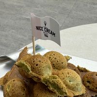 The earl grey waffle and pistache ice cream   at Nice Cream in Taichung