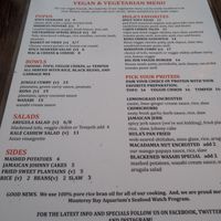 Vegan/vegetarian menu at Hula's Island Grill in Monterey