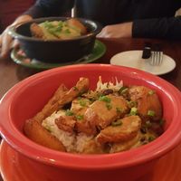 Bowl with vegan chicken at Hula's Island Grill in Monterey