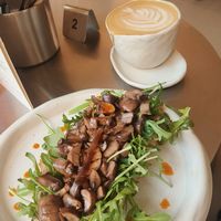 Vegan sourdough bread with mushrooma, vegan mayo and rucola at Kula.Lab in Innsbruck