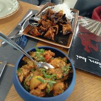 Crispy eggplants and vegetable stew, both delicious at Gan bei city - G9 in Vilnius