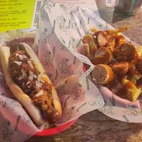 Chillidog and currywurst fries at Beelzebab in Brighton