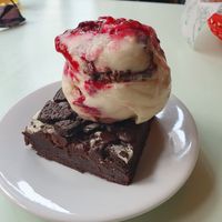 Oreo brownie with cherry choc banana ice cream at Beelzebab in Brighton