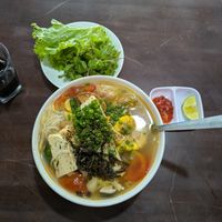 Pork meatball noodle soup, black coffee at Madam Thao Vegan Restaurant in Da Nang