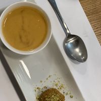 Crema de anacardos y tomate seco y croqueta de alcachofa   at Restaurante Oslo in Valencia